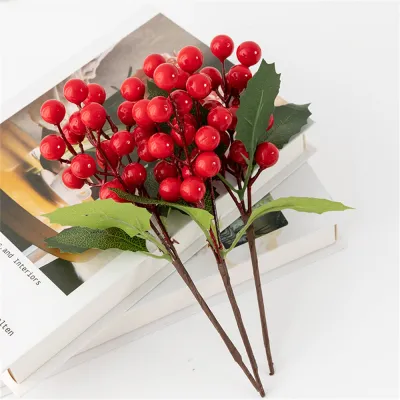 Xmas Party Decorations Holiday Pine Stems Red Berry Christmas Decorations Simulation Pine Picks Fake Berry Plant