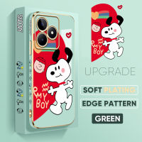 เคสโทรศัพท์เซลล์สำหรับฟรีสายคล้อง N53 Realme C53 Realme Narzo + ตัวการ์ตูนน่ารักลายขอบสี่เหลี่ยมดูปปี้กรอบชุบเคลือบเคสโทรศัพท์สุดหรูชุบเคสโทรศัพท์นิ่ม