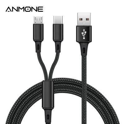 ANMONE 2 in 1 Micro USB Type C Cable Portable Dual Charge for Phone Nylon Micro Type-C Charger Wires Power Bank USB C Cord Cables  Converters