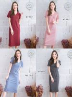 MY TOP Midi dress ชุดเดรสคอวี ทรงเบสิก เนื้อผ้าร่อง T-SHIRTNISTA