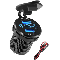 60W Dual QC 3.0 USB &amp; PD Type-C Triple Socket 12-24V Aluminum Car Charger with Touch Switch Waterproof for Car Boat Marine RV