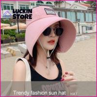 TREND 57SHOP ป้องกันรังสียูวี หมวกผู้หญิงหมวก หมวกปีกกว้าง ที่บังแดด หมวกป้องกันแสงแดด แฟชั่นที่ทันสมัย ระบายอากาศได้ระบายอากาศ หมวกทรงถัง การเดินทางการเดินทาง