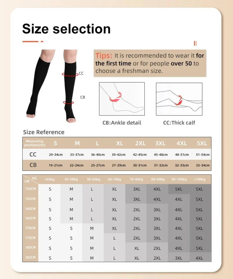 Legbeauty 15-21Mmhg Knee High Compression Stockings Medical Open Toe Calf Socks  Varicose Vein Treat Shaping Graduated Pressure