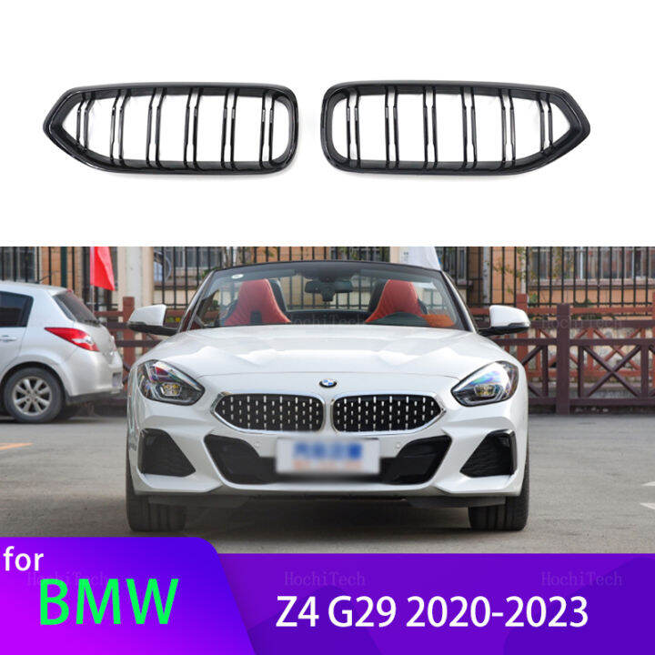 1คู่รถ-glossy-black-กันชนหน้าคู่2-slat-ไต-grilles-สำหรับ-bmw-z4-2019-2024-g29-roadster-m40i-sdrive-25i