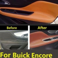 4PCS Microfiber Front / Rear Door Panels Armrest Leather Cover Protective Trim For Buick Encore With Mount Fittings Car Interior