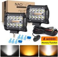 NAO ไฟแฟลชแท่ง LED 4นิ้ว12V 24V สองสี6โหมดหลอดไฟสำหรับรถออฟโร้ด4X4อุปกรณ์เสริมเรือบรรทุก ATV