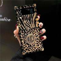 เคสโทรศัพท์ทรงสี่เหลี่ยมสร้อยข้อมือแฟชั่นสำหรับ Samsung เคสม้าลายลายเสือดาวแบบพับได้ Samsung ขนนกกาแล็กซี่4สำหรับ Z Z Z