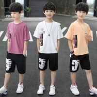 COD dsgrtytrytry Boy Summer Clothing Handsome Two-piece Children Short Sleeve Clothes T-shirt and Shorts Set