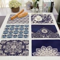 1Pcs Placemat Blue and white porcelain Pattern Dining Table Mat ins Tea Coaster Cotton Linen Pad Cup Mats 42x32cm Home Decor