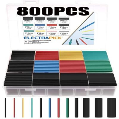 800pcs Assortment Electronic 2:1 Wrap Wire Cable Insulated Polyolefin Heat Shrink Tube Ratio Tubing Insulation Cable Management