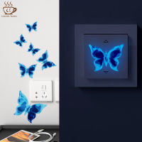 Luminous Blue Butterfly Wall Stickers Waterproof Kids Room Living Room Bedroom Switch Decoration Decals