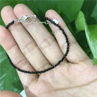 Natural Tiny Shining  garnet pearl  Black Spinel GEM stone 2-3MM  Bracelet 925 Sterling Silver clasp +3cm Replacement Parts