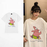 [HOT] ICC คอกลม เสื้อยืด สุภาพสตรี ขาว การ์ตูนน่ารัก Spongebob พายดาวใหญ่พิมพ์อะนิเมะ ตัวอักษร เกาหลี วินเทจ ผ้าฝ้าย สวมใส่สบาย ๆ นุ่ม เสื้อยืด oversize หลวม เสื้อผู้หญิง สินค้ามาใหม่ เสื้อคู่ T0091