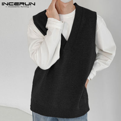 INCERUN เสื้อถักกันหนาวแบบย้อนยุคสำหรับผู้ชาย,เสื้อกันหนาวแฟชั่นสไตล์เกาหลีเสื้อสวมหัวแบบถักมีเชือกสไตล์วินเทจ