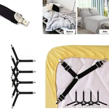 4PCS Bed Sheet Grippers Clip Set Keeping Sheets Place Mattress Sheet Corner  Non-Slip Holder Fastener Grippers Clips Straps