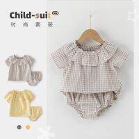 [COD] 2022 summer new girls set baby plaid short-sleeved newborn briefs wholesale