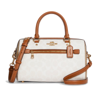 กระเป๋าถือ COACH แท้ ทรงหมอน Coated canvas ลาย Signature มีสายยาว COACH CA149 ROWAN SATCHEL IN BLOCKED SIGNATURE COATED CANVAS Glacier White Multi