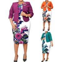 【YF】 African Clothes  O-neck Intellectual Women Dress Coat Set Two Piece Solid Color Blazer Floral Print Outwear