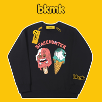 BKMK เสื้อสเวตเตอร์คอกลมแนวไฮสตรีทไอศกรีมแบรนด์ดังระดับไฮเอนด์สไตล์อเมริกันวินเทจสำหรับผู้ชายและผู้หญิงคู่รักทรงหลวม