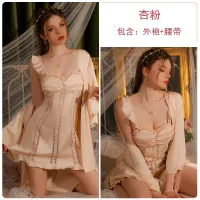 2023 Hot Sexy Backless Temptation Ice Silk Stitching Lace Plus Chest Pad Slip Nightdress Outerwear Gown Homewear Suit 3309