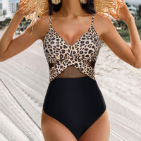 【CW】Fashion See-Through Leopard Print Mesh Swimsuit Women 2023 Swimwear Women High Waist Bikini Push Up Bathing Suit