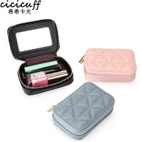 2022 Fashon Lipstick Box Square Travel Genuine Leather Makeup Organizer Case with Mirror Lip Sticks Leather Holder Cosmetic Bag