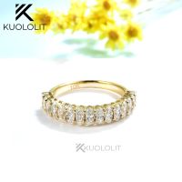 BNHMJUYHGT Kuolit 1.5CTW Moissanite แหวนสำหรับผู้หญิง18K14K สีเหลืองอ่อนรูปไข่ครึ่งแหวนแต่งงานสำหรับหมั้นคริสต์มาสของขวัญ