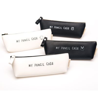 1Pc Best Deal Triangle My Pencil Case Classical Black and White Color Waterproof Pu Leather Storage Cosmetic Pencilbags