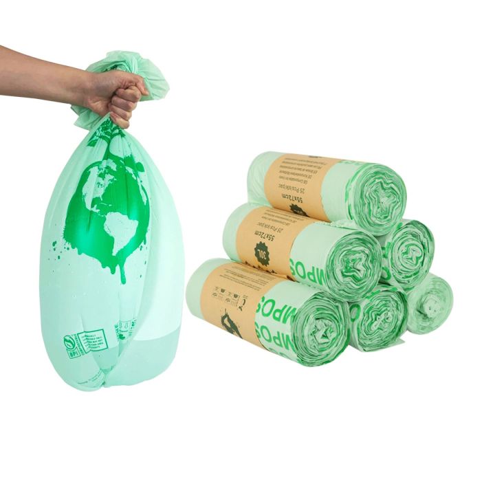 ถุงใส่ขยะปากแบนแบบย่อยสลายได้ถุงขยะสำหรับใช้ในห้องครัวห้องครัวย่อยสลายได้ตามถุงใส่ขยะย่อยสลายได้