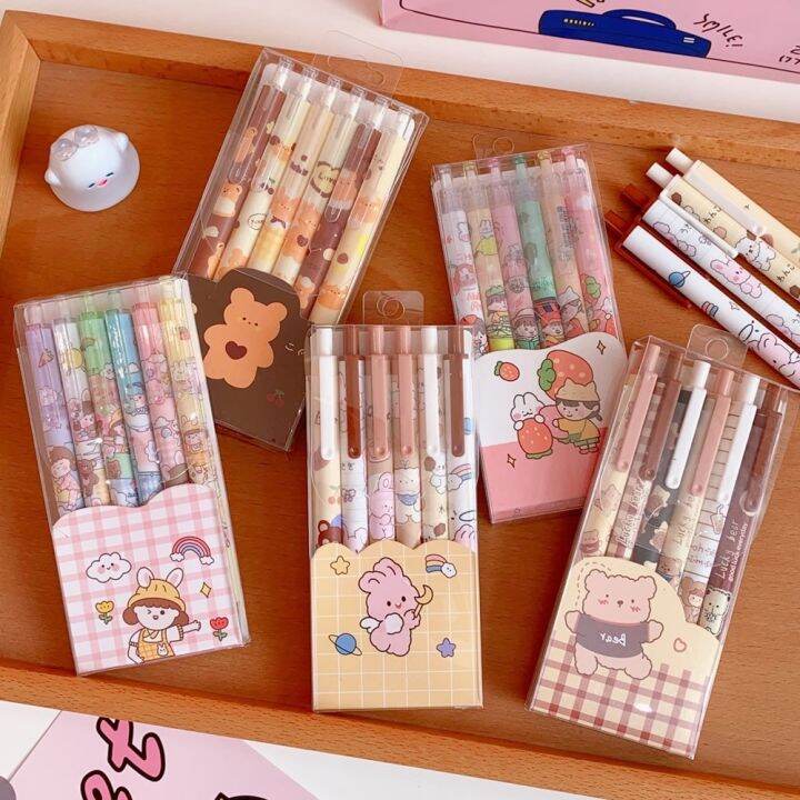 a-shack-6ชิ้น-kawaii-0-5มม-set-pulpen-น่ารักปากกาหมึกเจลหมึกดำพับเก็บได้อุปกรณ์การเรียนการเขียนเครื่องเขียนลูกลื่นนักเรียน