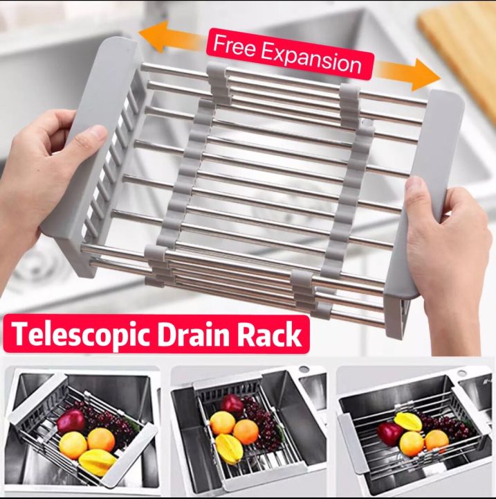 Retractable Kitchen Sink Organizer Dish Drainer Telescopic Rack For