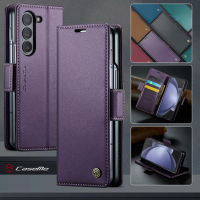 เคสโทรศัพท์ Samsung Galaxy Z พับได้5 ZFold5 5G ช่องเสียบการ์ดหรูหราเคสหนังฝาพับทันสมัยฝาครอบป้องกันสไตล์กระเป๋าสตางค์หนัง