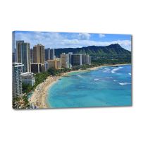 Waikiki สำหรับห้องนั่งเล่นศิลปะบนผืนผ้าใบสำหรับติดกำแพงชายหาดภาพวาดตกแต่งบ้านงานศิลปะสมัยใหม่ภาพพิมพ์ผ้าใบยืดและกรอบขนาด20X32นิ้วพร้อมแขวน