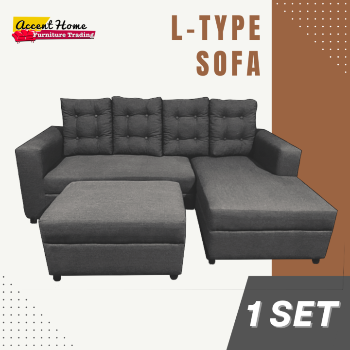 L Shape Sofa Set Tufted Pillow Dark