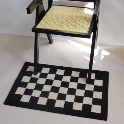 [COD]- ZezeLife-Ins Simple Black White Checkerboard Floor Mats ประตูทางเข้าพรมแหวน Pile Dust Removal ทนต่อการสึกหรอดูดซับ Anti-Slip