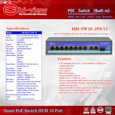 Hi-view Smart PoE Switch HUB 10 port รุ่น HH-SW10 2P8 S1