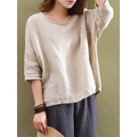 ZANZEA Women Vintage Cotton Crew Neck Pullover Blouse