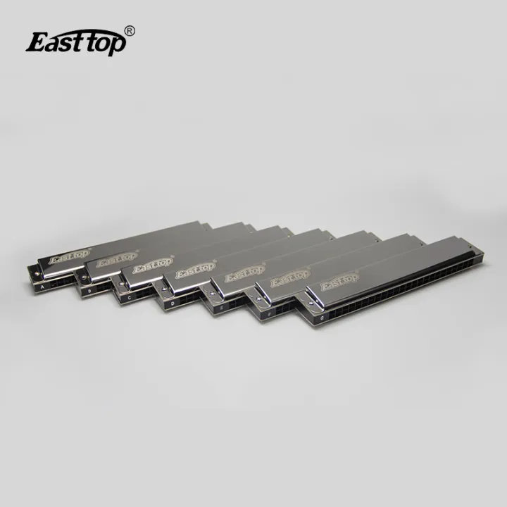 Easttop Harmonica 24 หลุม Harmonica Vibrato Seven Key Set Professional Harmonica เกรดสีฟ้า