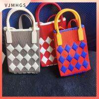 VJMHGS สีสบายๆ ลวดลายเรขาคณิต กระเป๋าข้อมือปม กระเป๋าสะพายไหล่แบบสั้น ถุงช้อปปิ้งถุง กระเป๋าถือแบบถือ กระเป๋าถือผู้หญิงถัก กระเป๋าโท้ท กระเป๋าสะพายไหล่สายโซ่