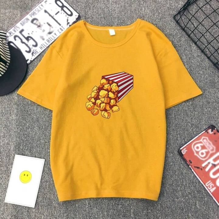 Funny French Fries popcorn chicken Print T Shirts women 90s Cute