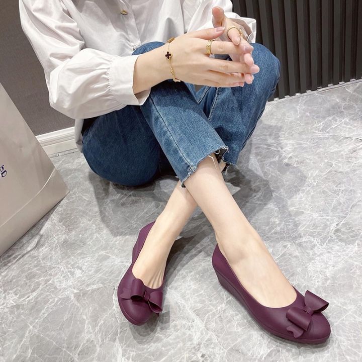 yu-xie-jelly-female-2022-new-bow-wedges-baotou-water-shoes-short-canister-boots-non-slip-rubber-shoes-cross-border-kitchen