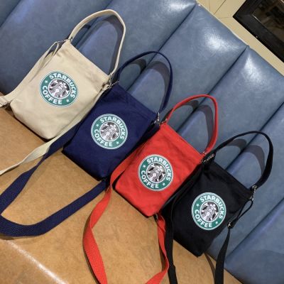 ▩✌♧  Starbuck ใหม่ กระเป๋าเป้สะพายหลัง กระเป๋าสะพายไหล่ กระเป๋าถือ ผ้าแคนวาส ใส่โทรศัพท์มือถือได้ สไตล์ญี่ปุ่น เหมาะกับการพกพาเดินทาง สํ