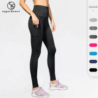 SUPERFLOWER ผู้หญิงเอวสูงกีฬาฟิตเนส Leggings Tights กางเกงโยคะพร้อมกระเป๋า Tummy Control 4 Way Stretch