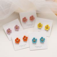 New design fashion jewelry style small flower korean earrings cute candy color fresh petal earrings for women girl gift