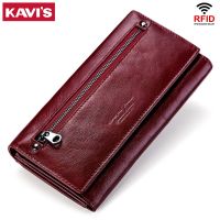 KAVIS Genuine Leather Womens Wallet Purse Fashion Female Coin Purse Portomonee Clamp For Money Perses Handy Quality Vallet Bag