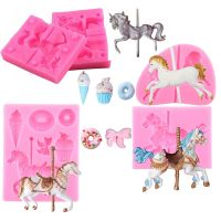 Carousel Horse Silicone Fondant Mold Rocking Chocolate Candy Mould Baby Shower Cake Decorating Tool Soap Craft Kitchen Supplies Bread  Cake Cookie Acc