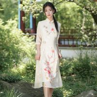 【 Bebo 】New Chinese Style Retro Plus Size Loose Elegant Embroidered Dress Womens Improved Cheongsam Dresses