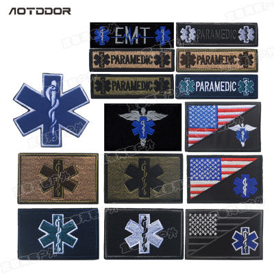 US USA FlagEMT Star of Life Embroidery Patch Stripes ramedic Medic Medical Aid Cross Military Patches Emblem badges