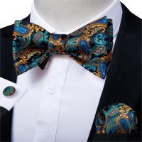 Adjustable Mens Silk Bowties Formal Self Bow Tie Men Navy Paisley Wedding Bow Tie Handkerchief Cufflinks Set Tuxedo Bow DiBanGu Boys Clothing