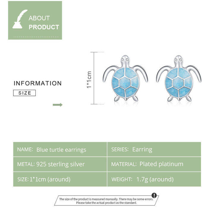 bamoer-ต่างหูเงินรูปเต่าสีน้ำเงิน100-ต่างหูเคลือบเงินแท้925ต่างหูรูปสัตว์การ์ตูนสำหรับผู้หญิงเครื่องประดับแฟชั่น-sce103583124